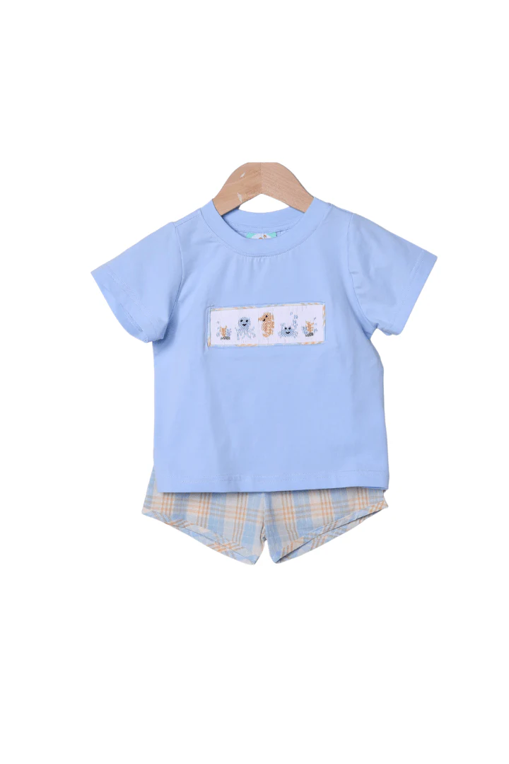 Smocked Ocean Creatures Plaid Short Set