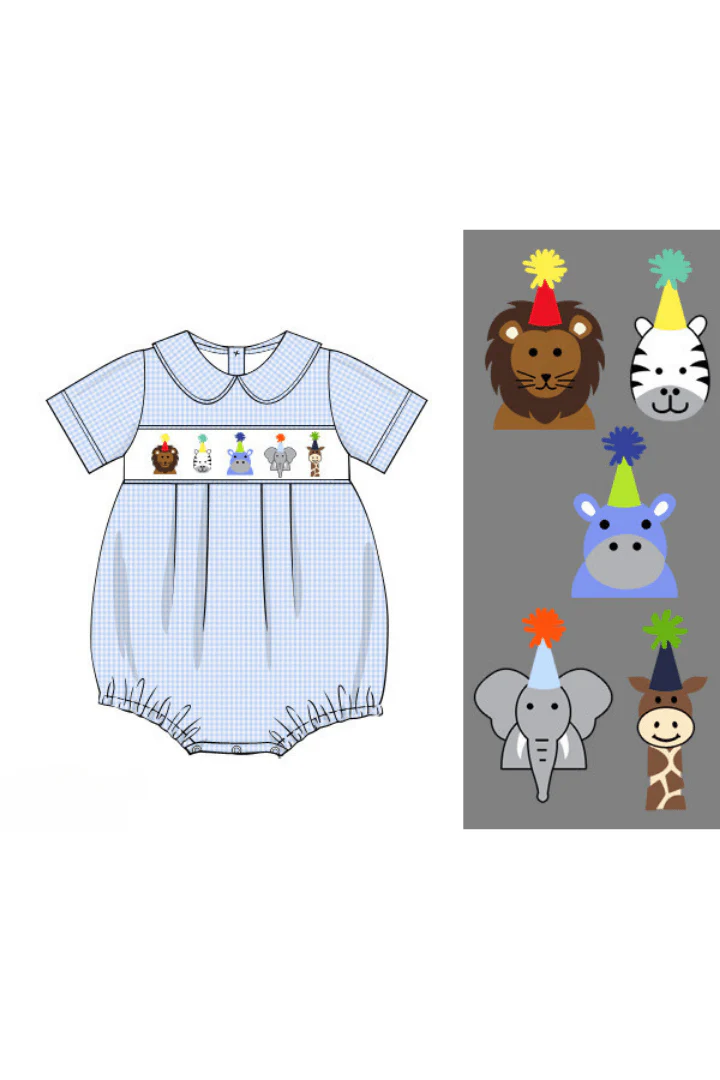 Smocked Party Animal Blue Gingham Bubble - Image 2