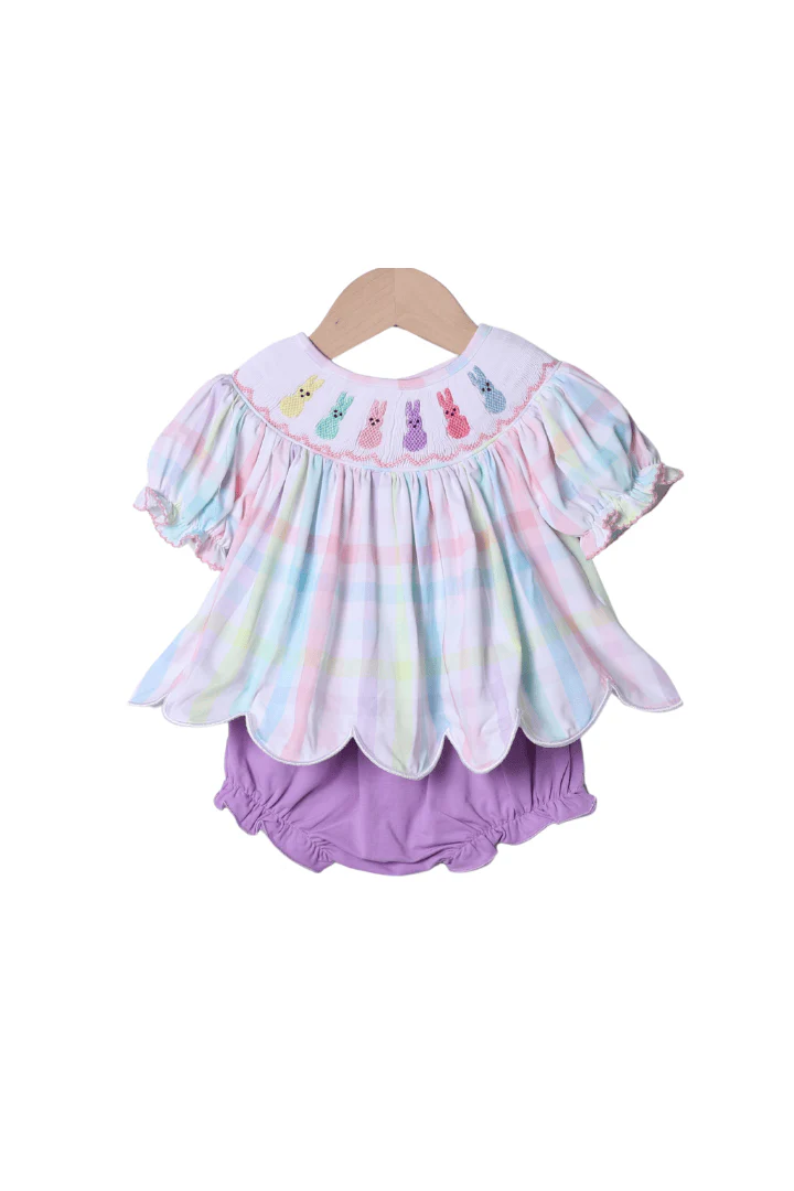 Smocked Pastel Plaid Peep Bloomer Set
