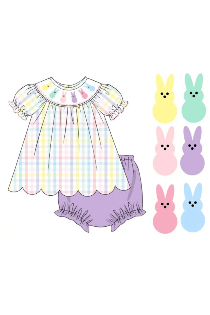 Smocked Pastel Plaid Peep Bloomer Set - Image 2