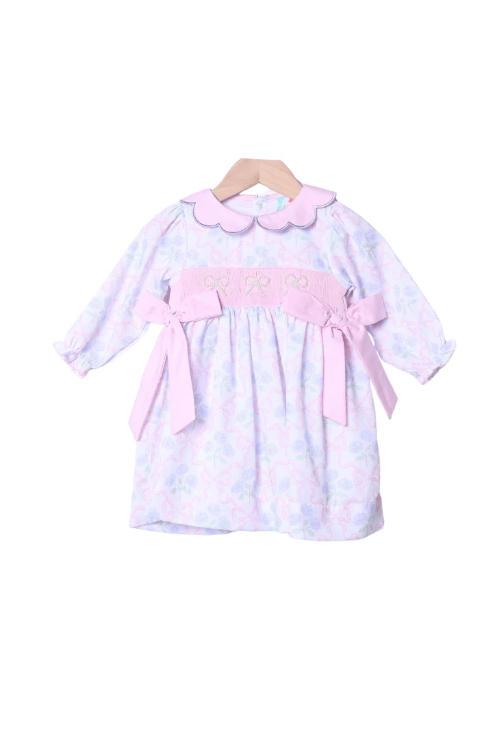 Smocked Pearl Bow Hydrangea Dress