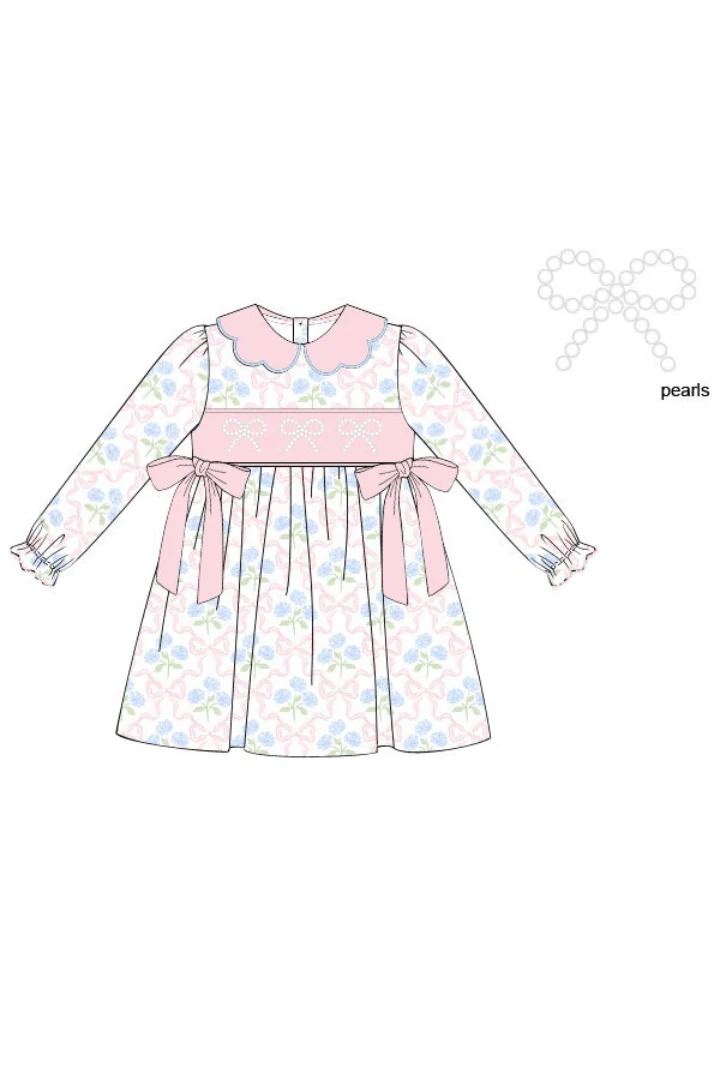 Smocked Pearl Bow Hydrangea Dress - Image 2
