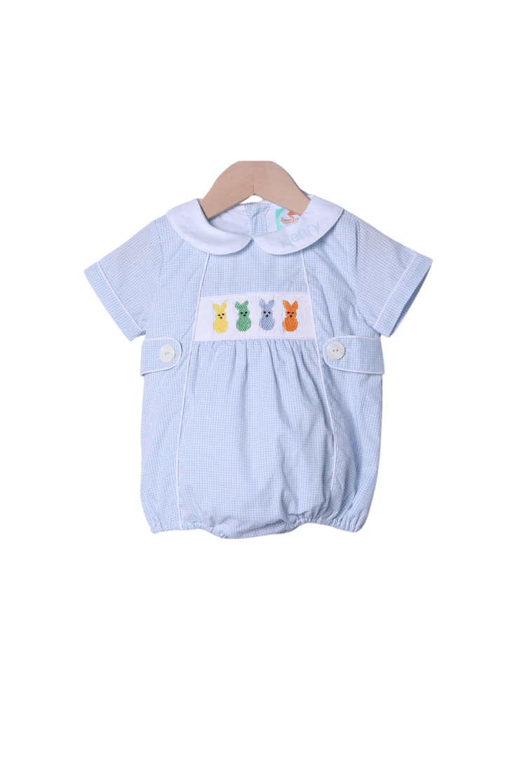 Smocked Peeps Baby Blue Gingham Bubble