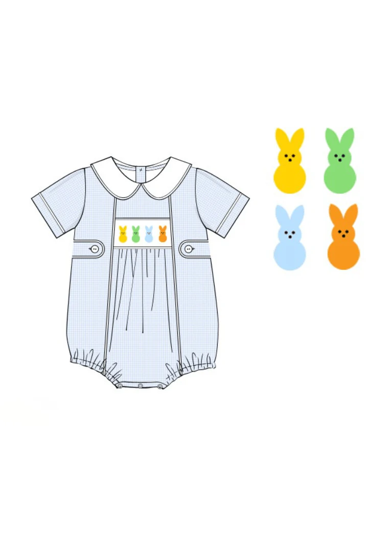 Smocked Peeps Baby Blue Gingham Bubble - Image 2