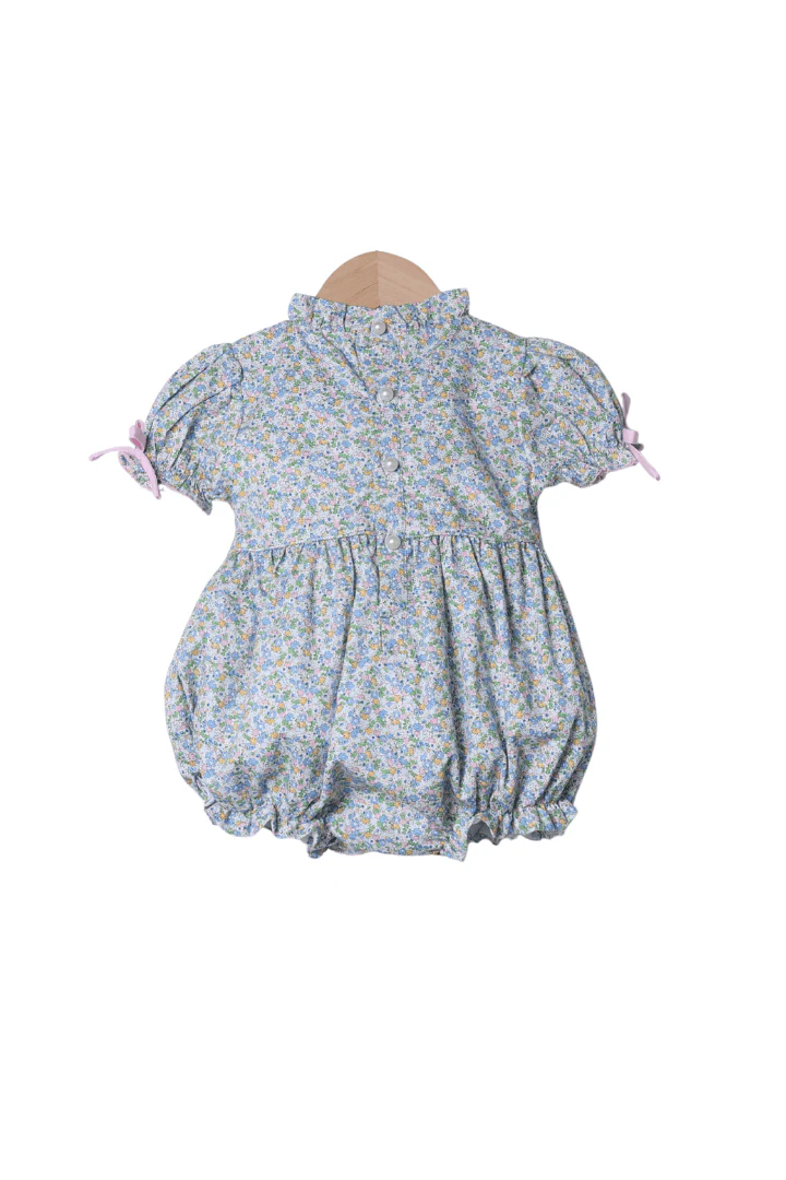 Smocked Pink and Blue Floral Bubble - Image 2