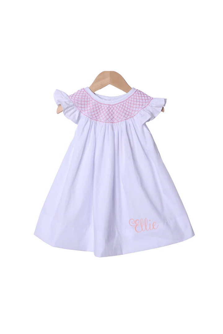Smocked Pink Heirloom White Bishop Dress