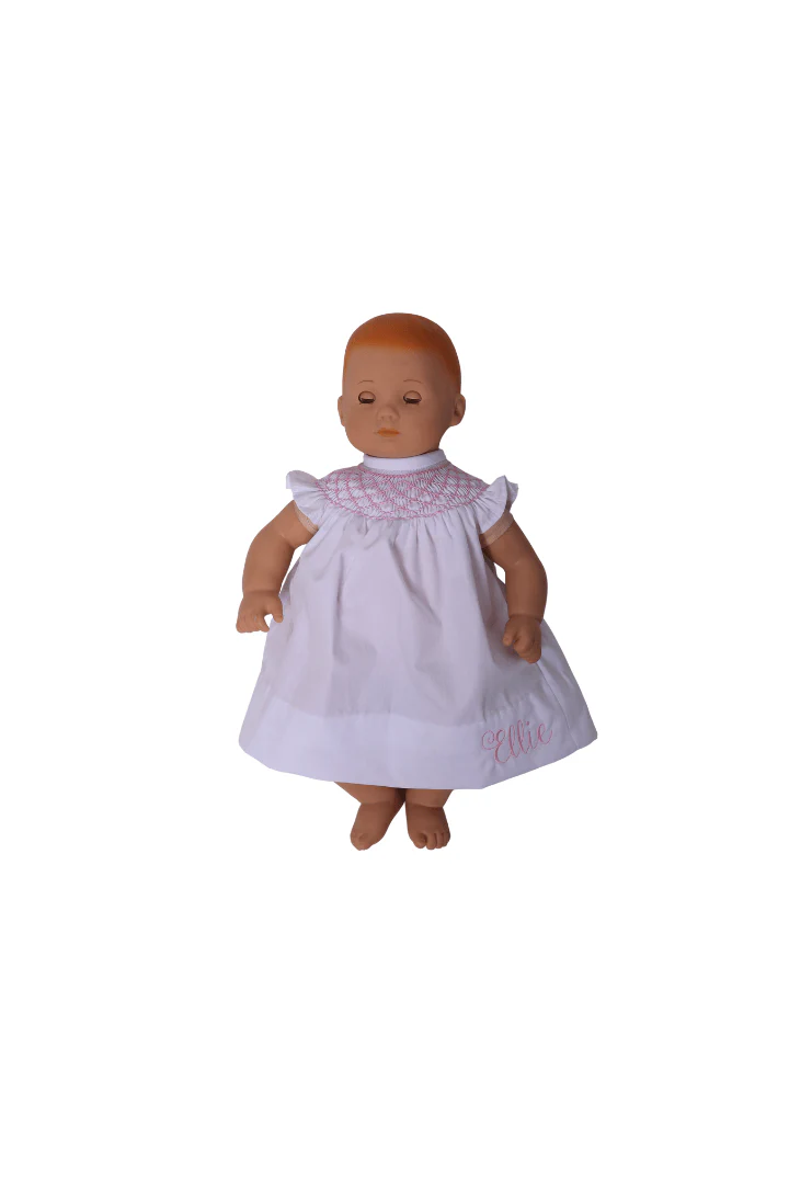 Smocked Pink Heirloom White Bishop Dress-Doll Match