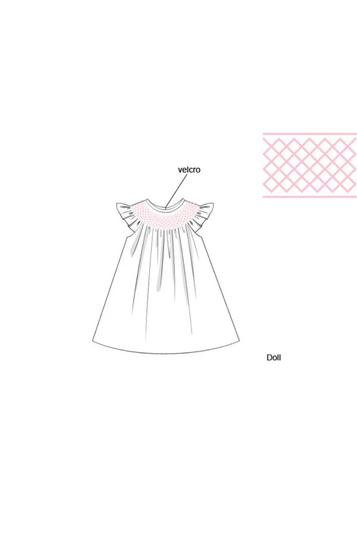 Smocked Pink Heirloom White Bishop Dress-Doll Match - Image 3
