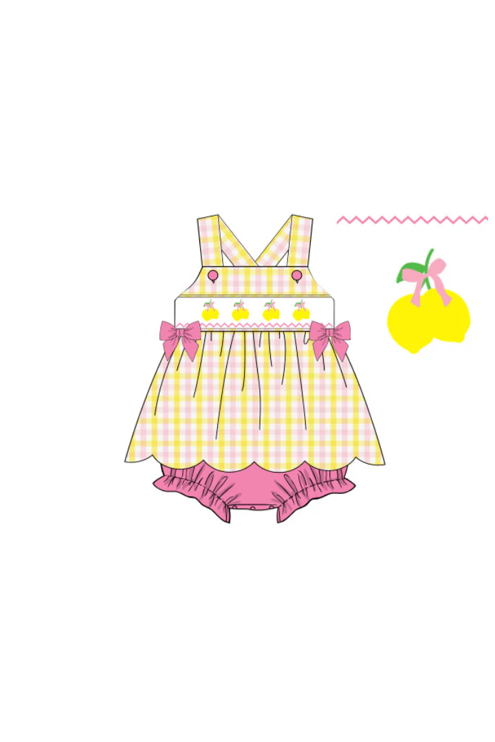 Smocked Pink Lemonade Scalloped Skirted Bubble - Image 2