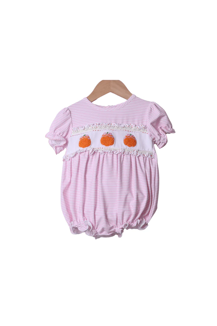 Smocked Pink Stripe Pumpkin Bubble