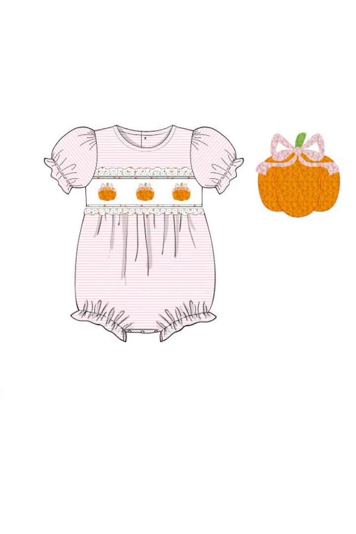 Smocked Pink Stripe Pumpkin Bubble - Image 2