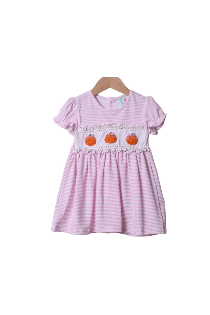 French Knot Pink Stripe Pumpkin Dress