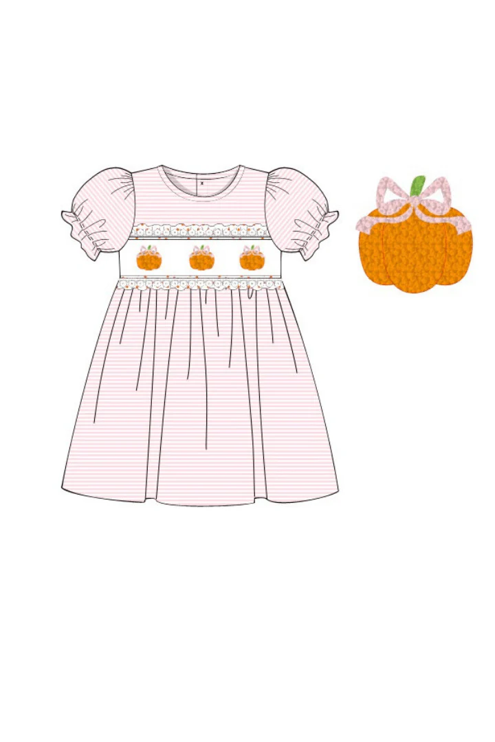 French Knot Pink Stripe Pumpkin Dress - Image 2