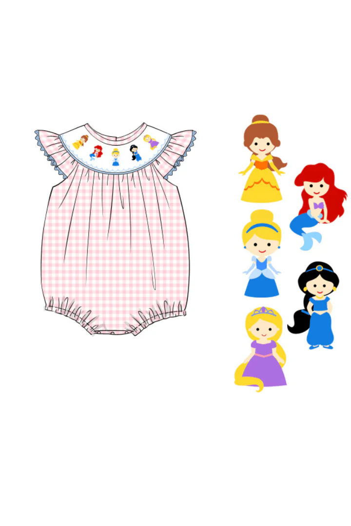 Smocked Princess Pink Gingham Bishop Bubble - Image 2