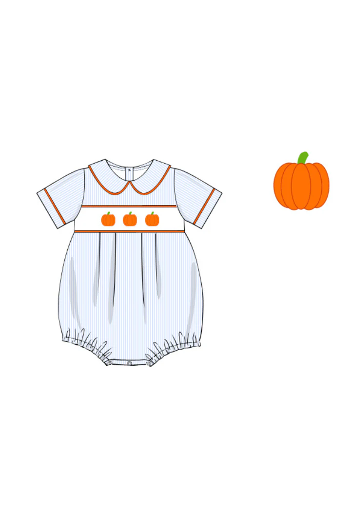 Smocked Pumpkin Blue Pinstripe Bubble - Image 3