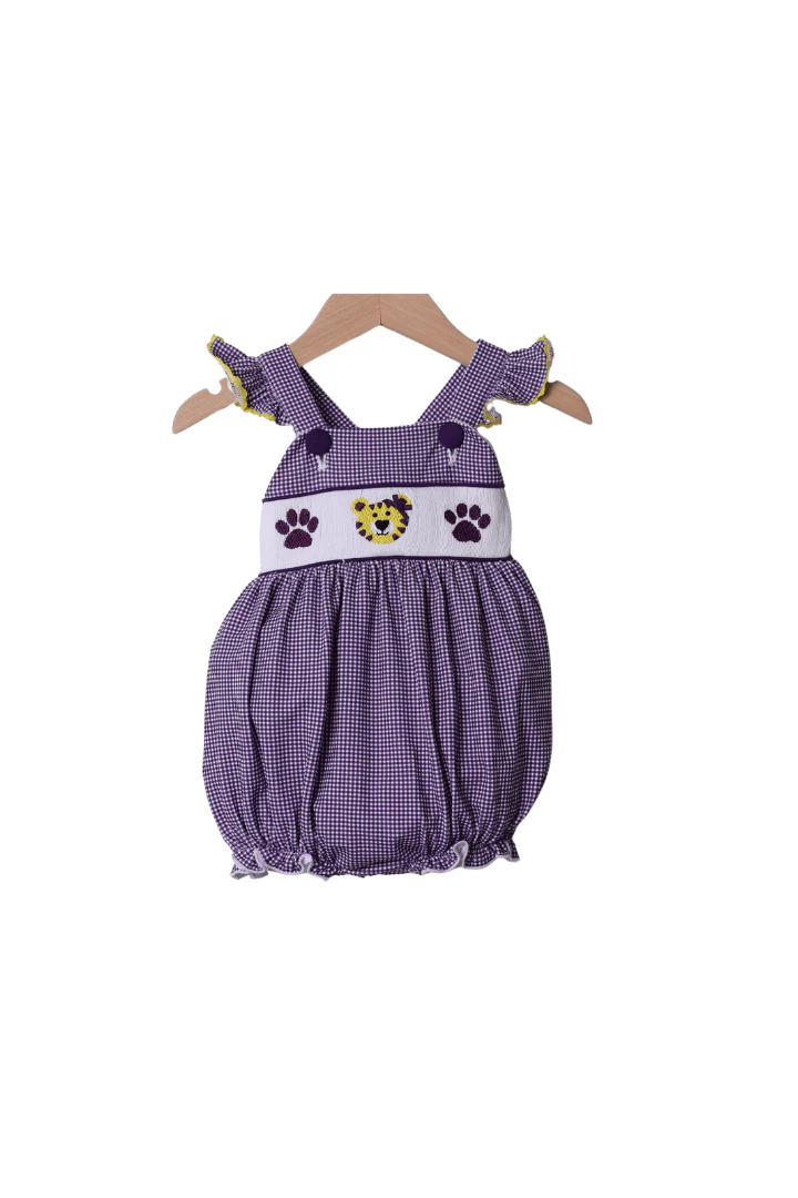 Smocked Purple/Gold Tiger Bubble