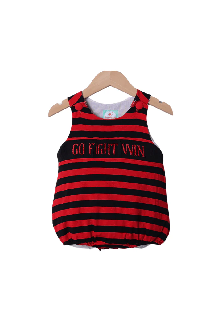 Smocked Go, Fight, Win Red/Black Stripe Bubble