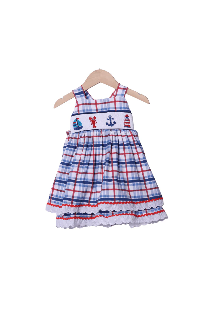 Smocked Sailboat Plaid Dress