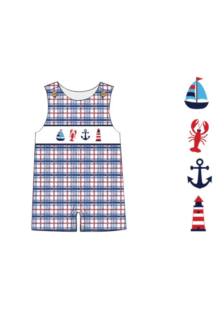 Smocked Sailboat Plaid Jon Jon - Image 2