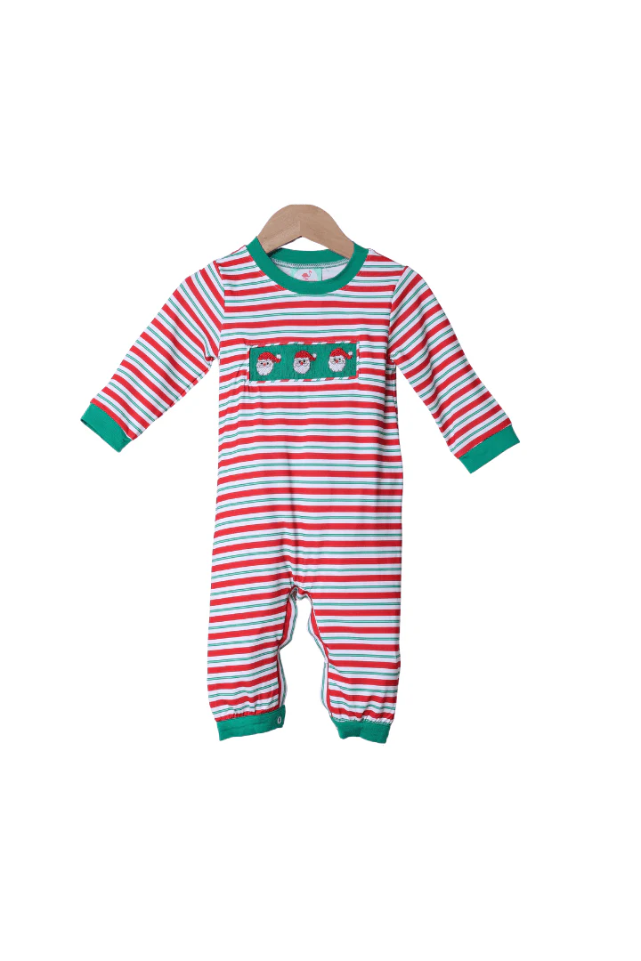 Smocked Santa Green and Red Stipe Romper