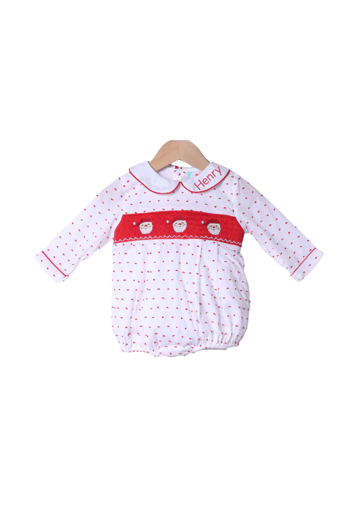 Smocked Santa Red Swiss Dot Bubble