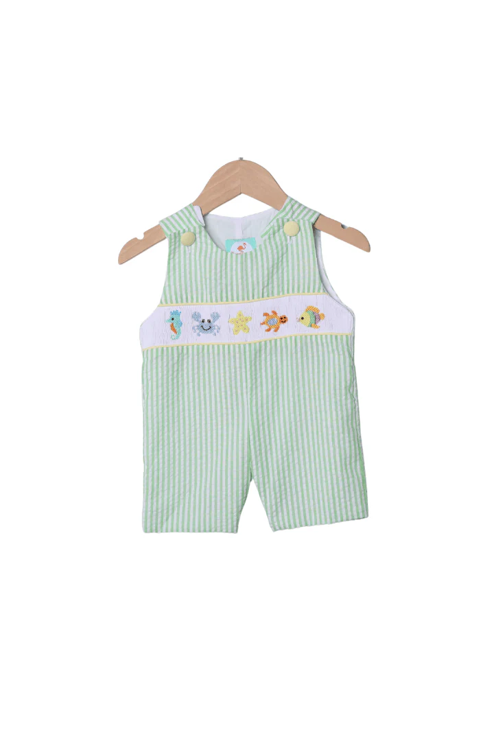 Smocked Sea Creatures Green Seersucker Jon Jon