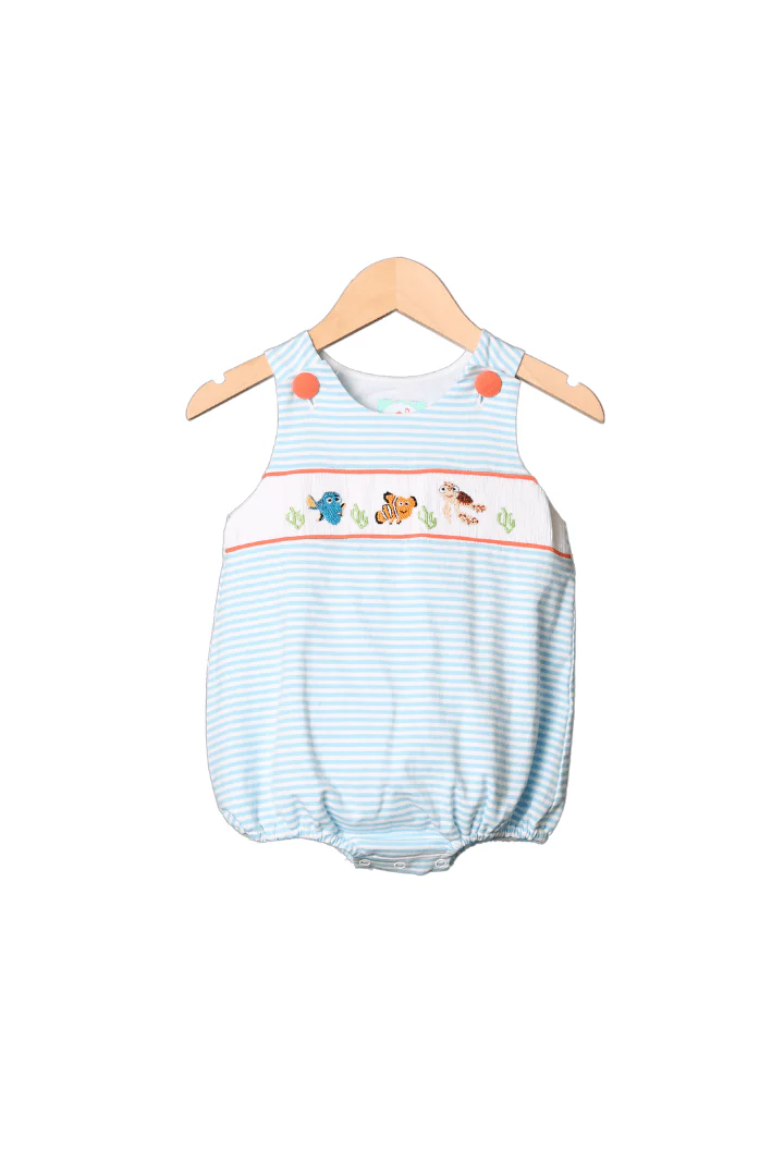Smocked Sea Friends Blue Stripe Bubble