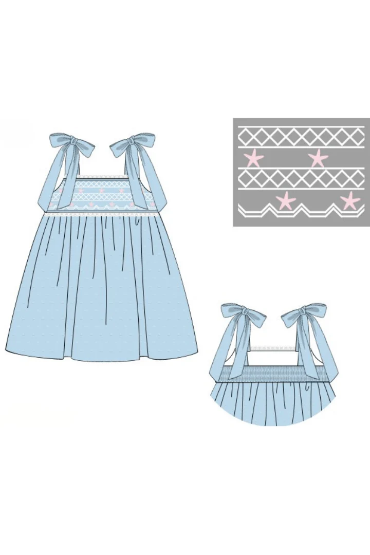 Smocked Starfish Blue Swiss Dot Dress - Image 2