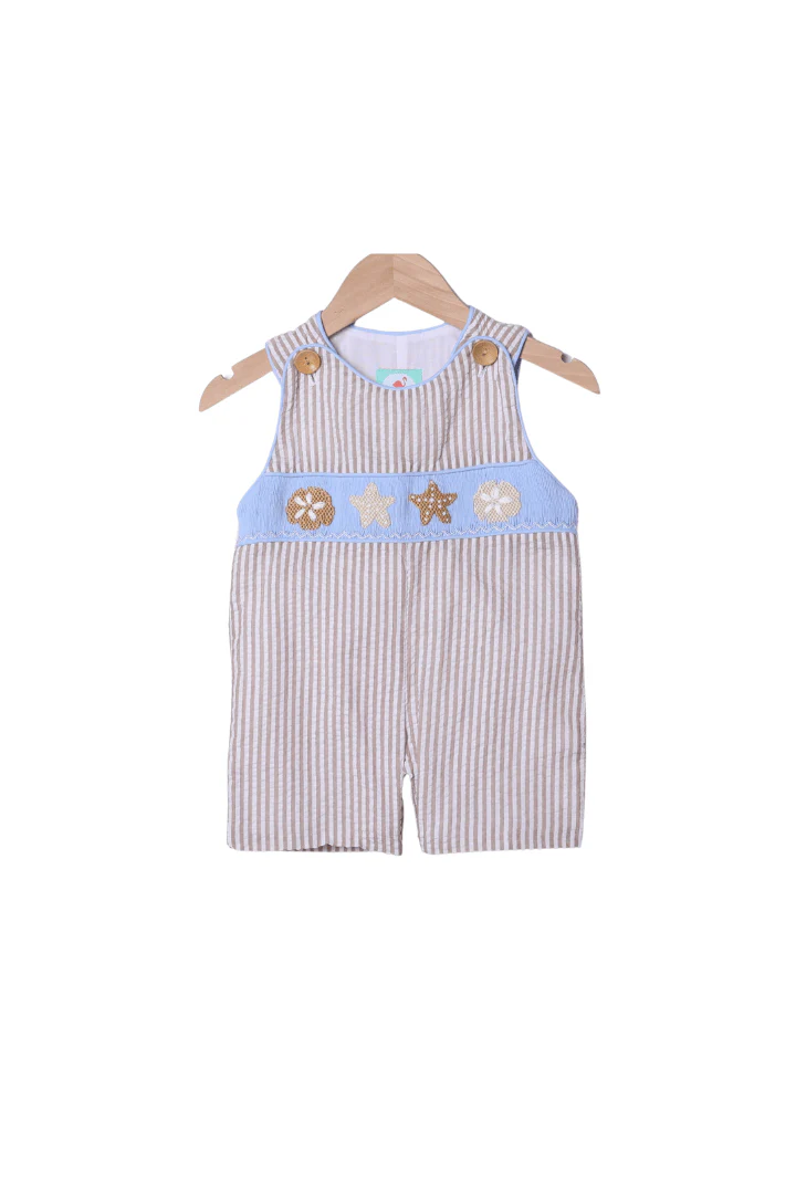 Smocked Sand Dollar Blue/Starfish Khaki Seersucker Jon Jon