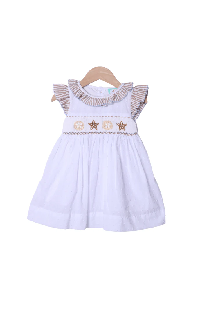 Smocked Starfish White Swiss Dot Ruffle Dress