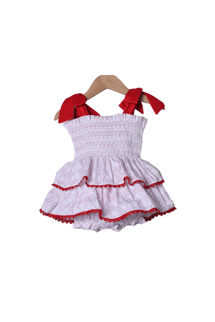 Smocked Stars & Bows Tie Shoulder Skirted Bubble