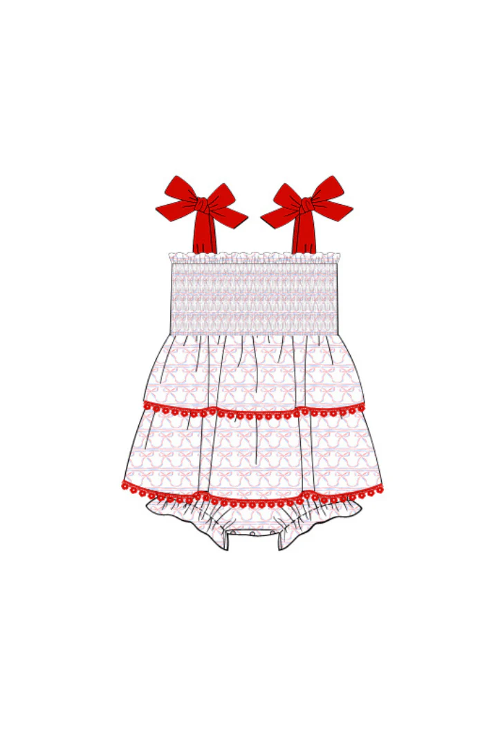 Smocked Stars & Bows Tie Shoulder Skirted Bubble - Image 2