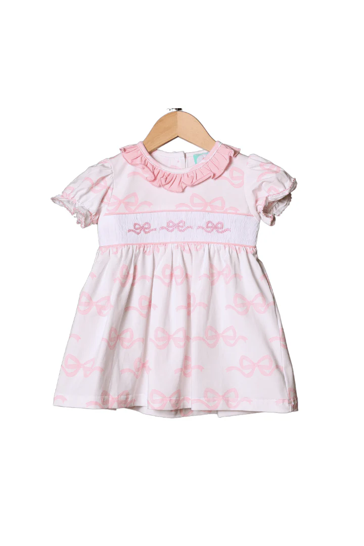 Smocked Sweet Bow Short Sleeve Dress
