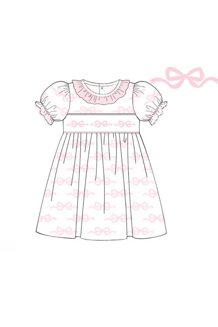 Smocked Sweet Bow Short Sleeve Dress - Image 2