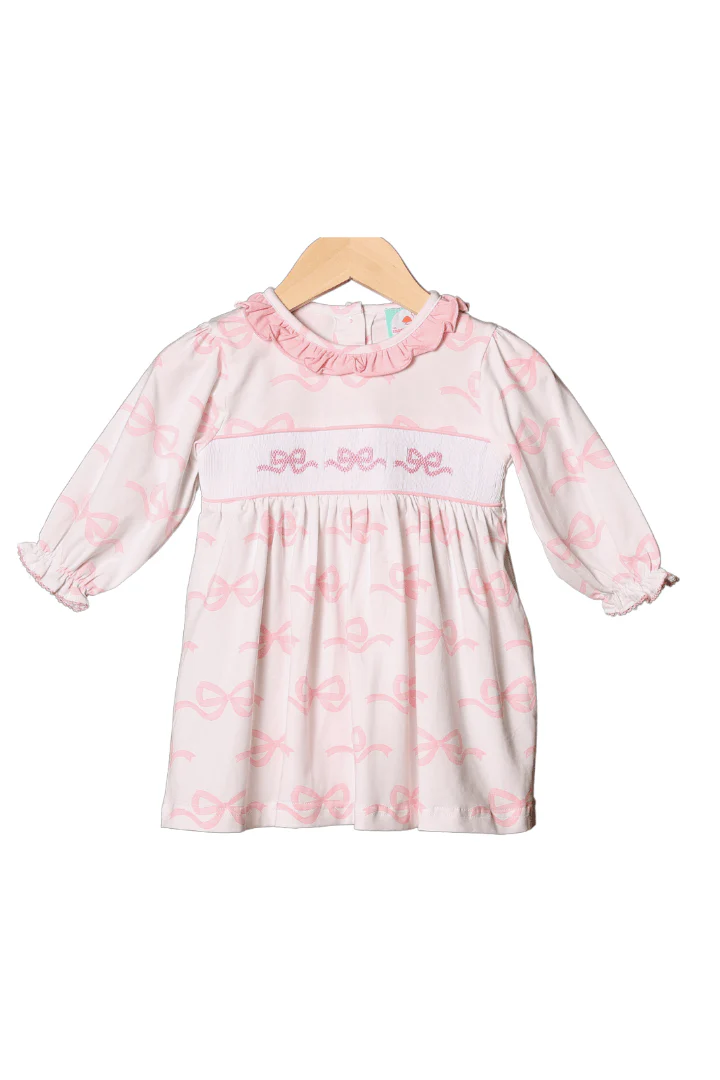Smocked Sweet Bow Long Sleeve Dress
