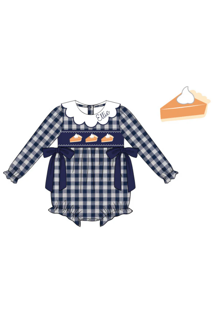 Pre-Order Smocked Sweet Pumpkin Pie Navy Linen Bubble