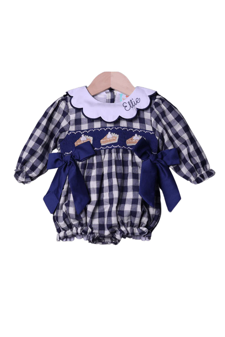 Pre-Order Smocked Sweet Pumpkin Pie Navy Linen Bubble - Image 2