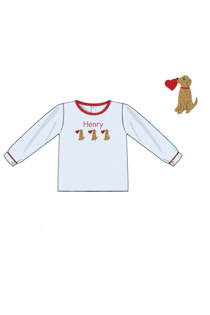 Smocked Sweet Puppy Love Blue Gingham Shirt - Image 2