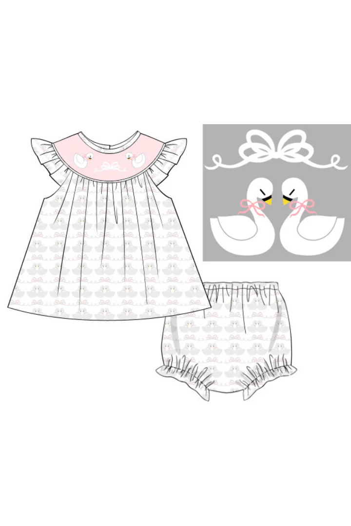 Smocked Sweet Swan Bishop Bloomer Set - Image 2
