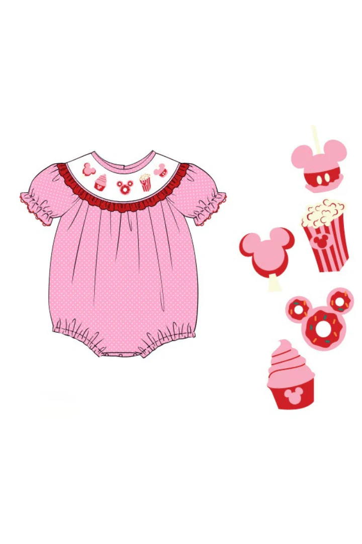 Smocked Sweet Treats Mouse Pink Polka Dot Bishop Bubble - Image 2
