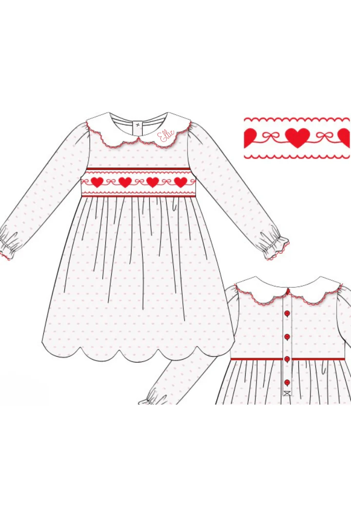 Smocked Sweetheart Bow Pink Swiss Dot Dress - Image 2