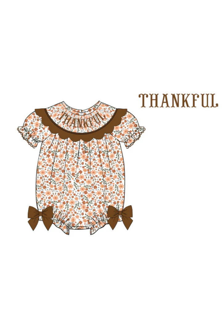 Pre-Order Smocked Thankful Floral Dress Bubble