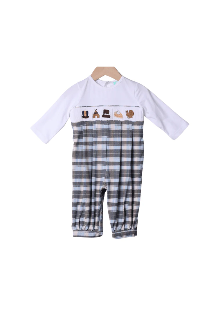 Smocked Thanksgiving Feast Plaid Romper