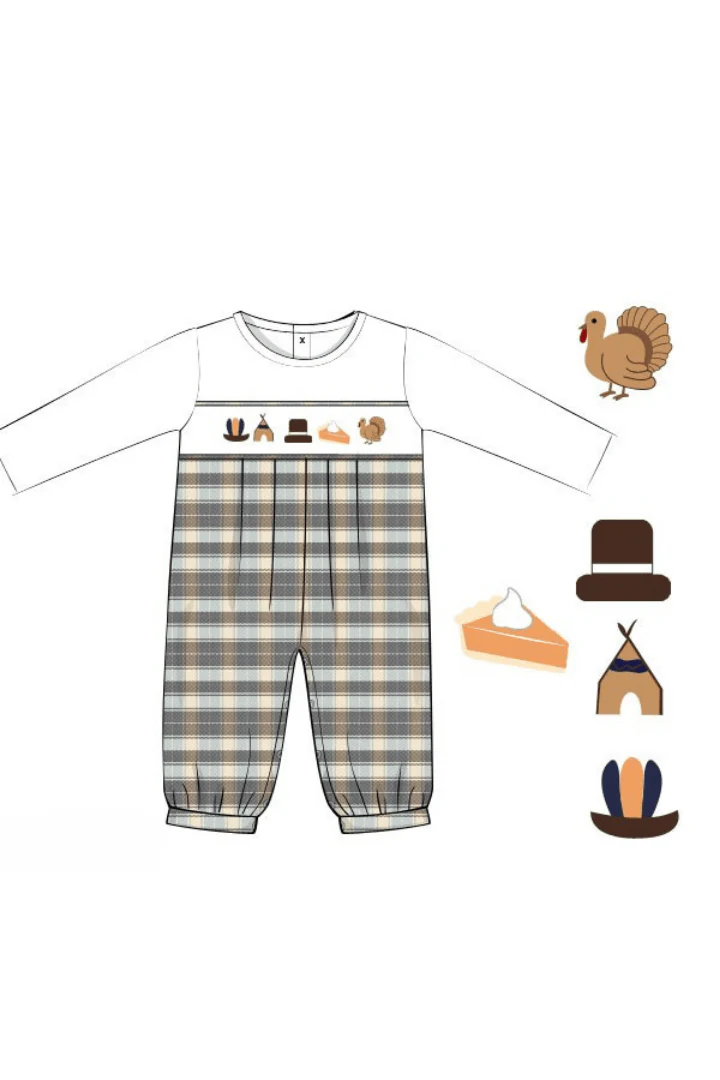 Smocked Thanksgiving Feast Plaid Romper - Image 2