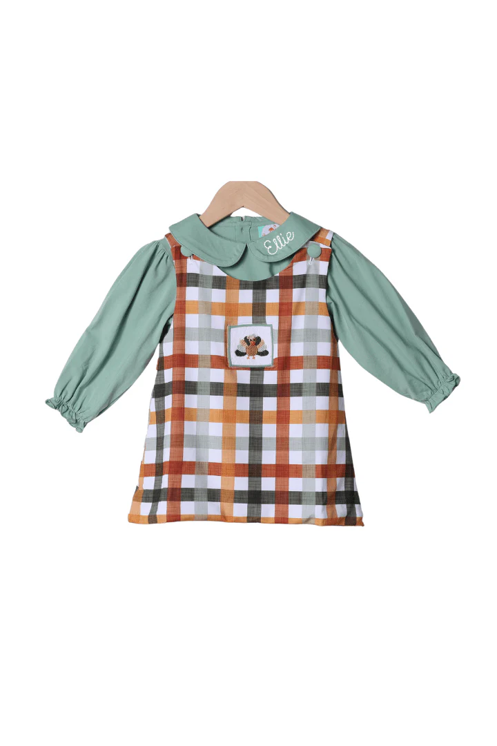 Pre-Order Smocked Turkey Fall Plaid Dress/Shirt - Image 2