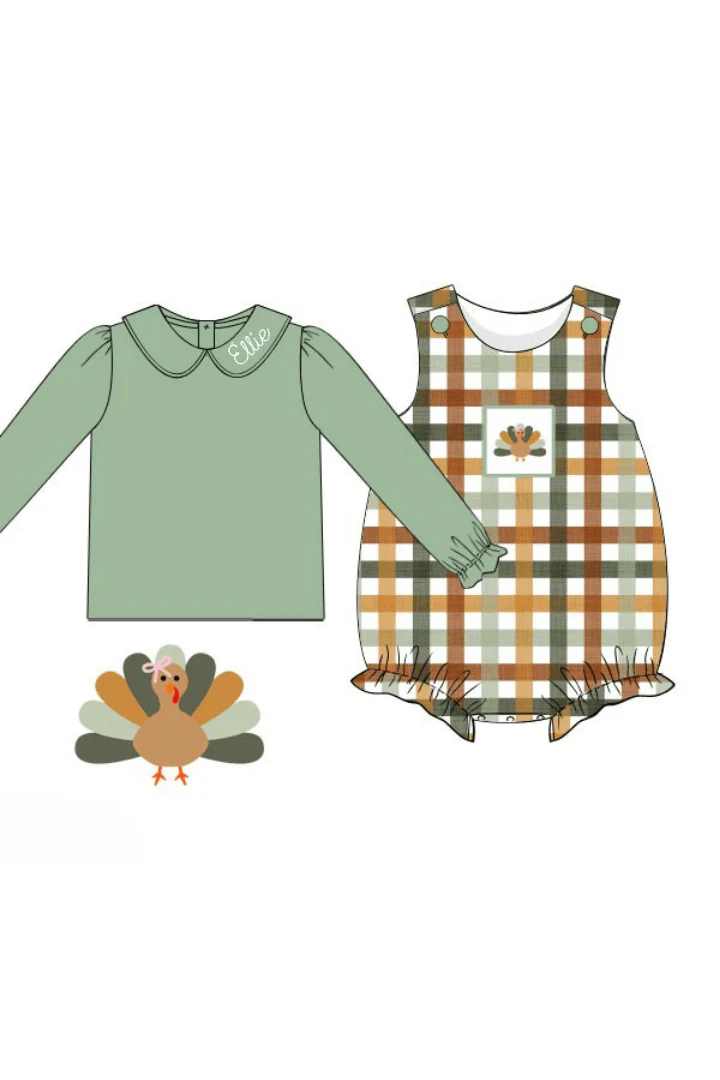 Pre-Order Smocked Turkey Fall Plaid Bubble/Shirt
