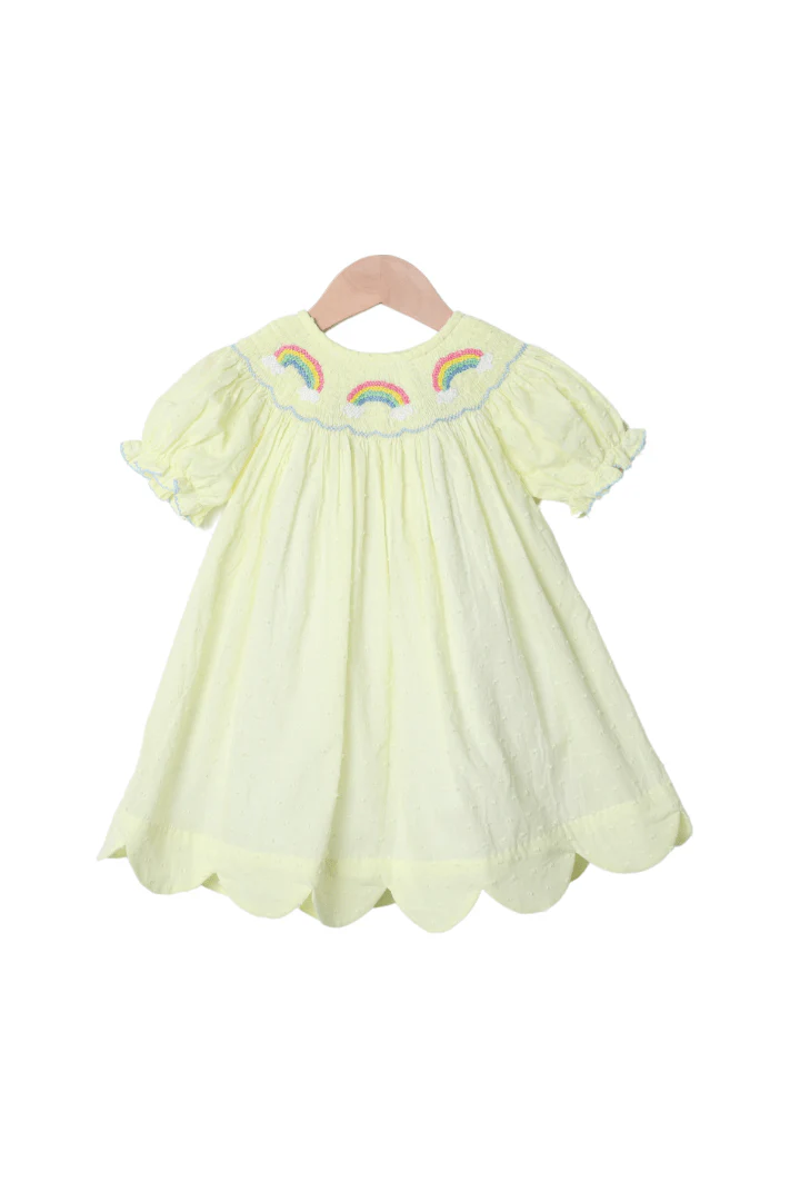 Smocked Yellow Swiss Dot Rainbow Dress