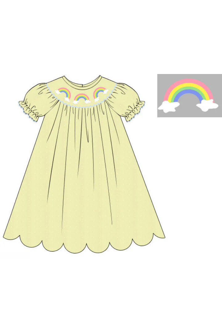 Smocked Yellow Swiss Dot Rainbow Dress - Image 2