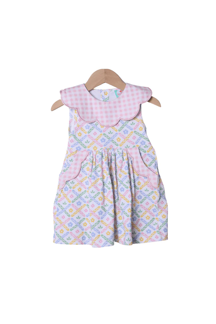 Sweet Colorful Floral Scalloped Dress