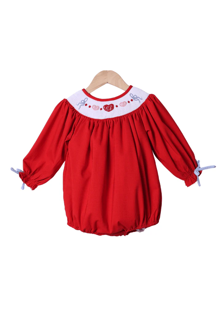 Smocked Bullion Sweet Heart Red Linen Bishop Bubble